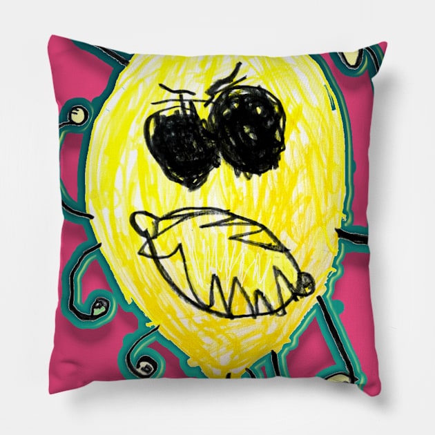 Crazy Lemon with neon highlights Pillow by AngryFruit