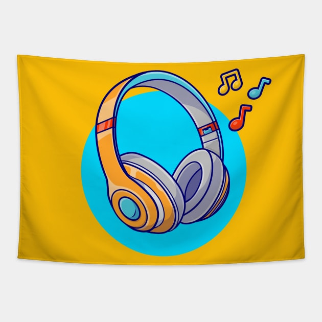 Headphone Listening Music With Tune and Note Music Cartoon Vector Icon Illustration Tapestry by Catalyst Labs