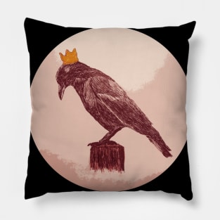 Crowned Crow Red Pillow