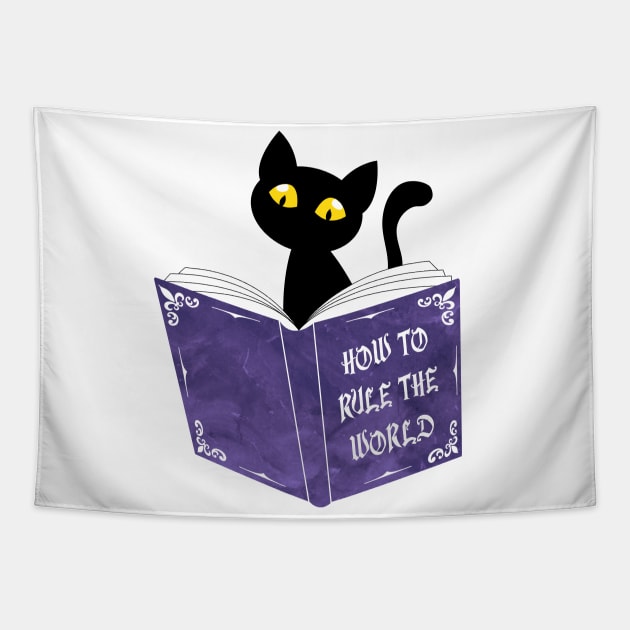 Funny Cat Reading Tapestry by themadesigns