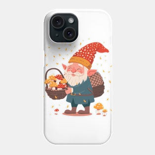 A cute gnome carrying a basket of mushrooms Phone Case