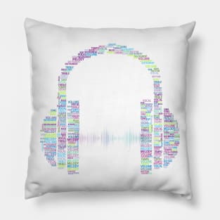 Music Headphones Word Cloud Pillow