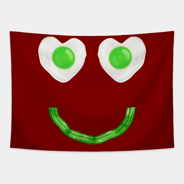 Breakfast St. Patricks Day Funny Green Eggs Smile Face Ham Tapestry by slawers