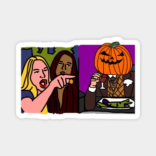Halloween Horror Woman Yelling at Cat Memes with Pumpkin Head Leonardo Magnet