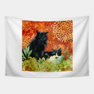 Desert Cat Brothers Negative Painting Orange Background Tapestry