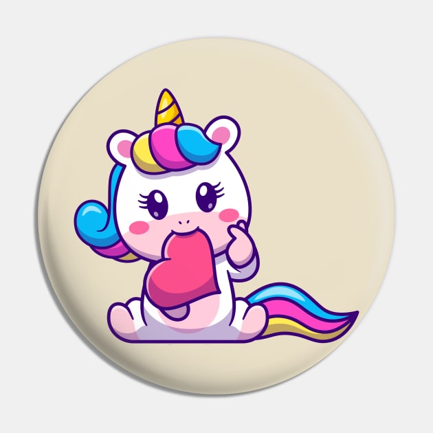 Cute Unicorn Bite Love With Love Sign Hand Cartoon Pin by Catalyst Labs