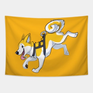 Yellow Husky Running Tapestry