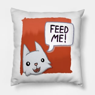 Feed Me! [White Cat With A Red Background] Pillow