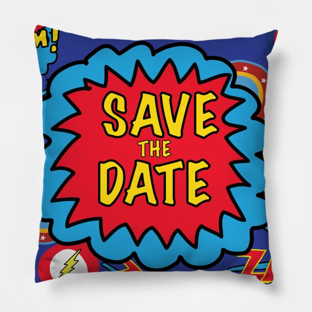 Save the Date Superheroes Pillow by nickemporium1