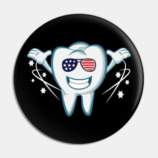 Funny Tooth with sunglasses Flag USA Dentist Gift 4th July Pin