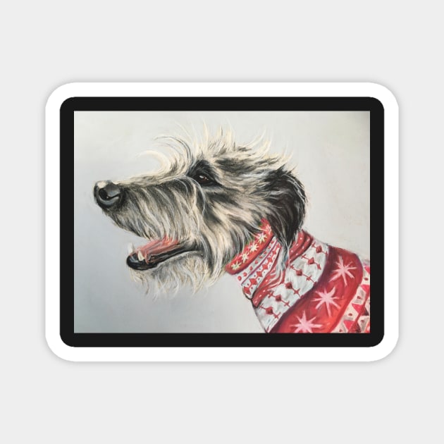 Scruffy Lurcher in Christmas jumper Magnet by Merlinsmates