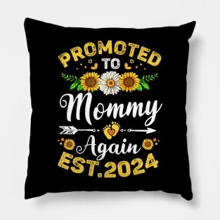 Womens Promoted To Mommy Again 2024 Sunflower Floral Mothers Day Pillow