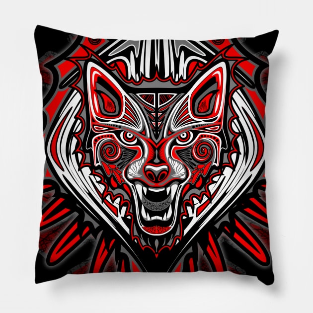 Wolf Tattoo Style Haida Art Pillow by BluedarkArt