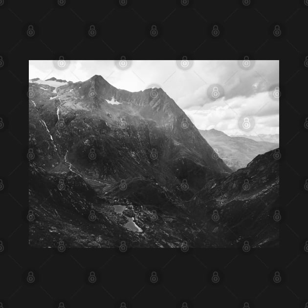 Swiss Alpine Mountain Landscape in Black and White by visualspectrum