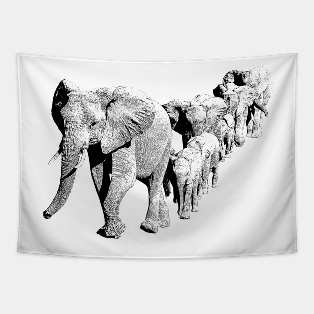 Elephant Family in Procession | African Wildlife Tapestry by scotch