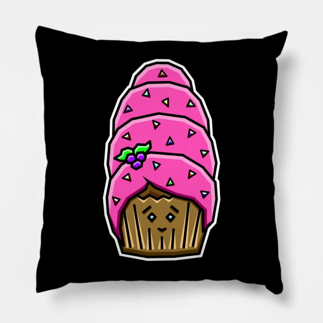 Cute Cupcake with Beehive Hairstyle in Pink Icing - Sprinkls and All - Cupcake Pillow by Bleeding Red Paint