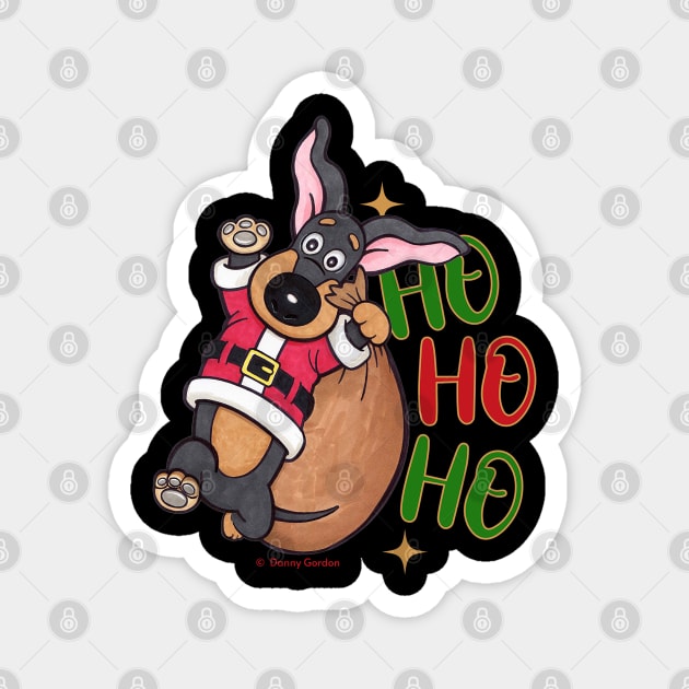 Cute Doxie Dog having a Ho Ho Ho Merry Christmas Dachshund tee Magnet by Danny Gordon Art