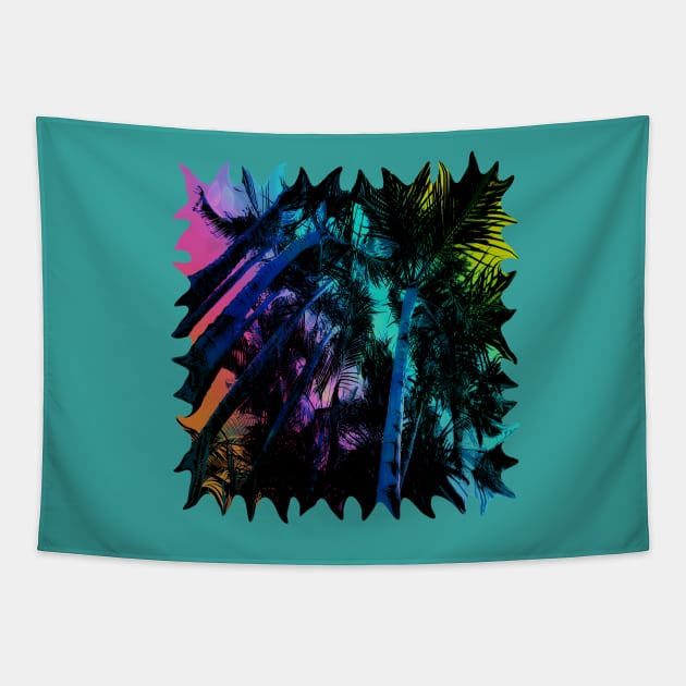 The Palm Trees Under the Seaside Rainbow Tapestry by distortionart