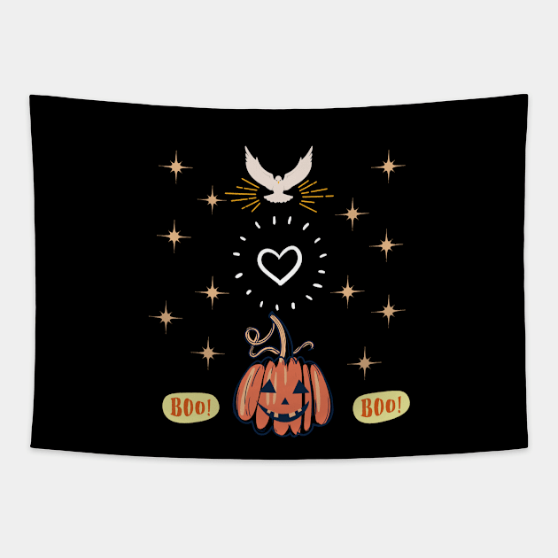 Peace Love And Scary Pumpkin Tapestry by TANSHAMAYA