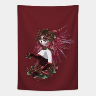 Red Day of Dead Girl Tapestry