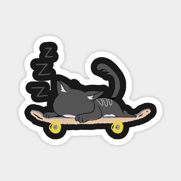 Cat Sleeping On SkateBoard Magnet by WeStarDust