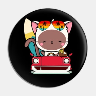 Funny white cat driving a car Pin