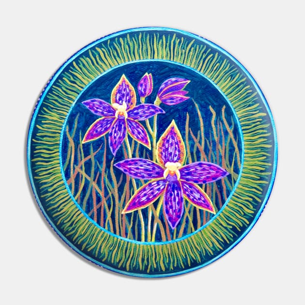 Queen of Sheba Orchid Mandala Pin by SoozieWray