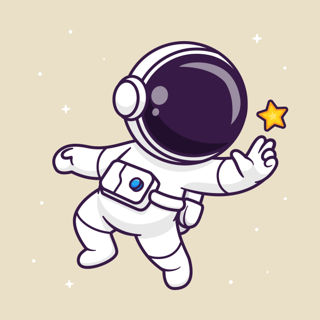 Cute Astronaut Floating In Space With Star Cartoon by Catalyst Labs