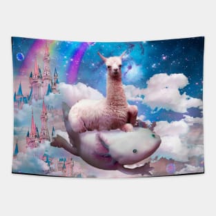 Space Llama Riding Axolotl - Rainbow Tapestry