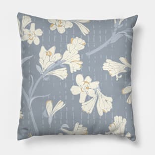 Tuberose cream flowers over dark background Pillow