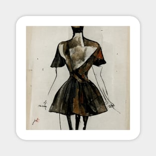 Brown watercolor Fashion Sketch Dress 1950s Magnet