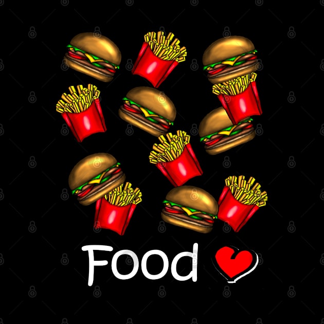 Love Food - Hamburger/ Burger and french fries - white by emyzingdesignz