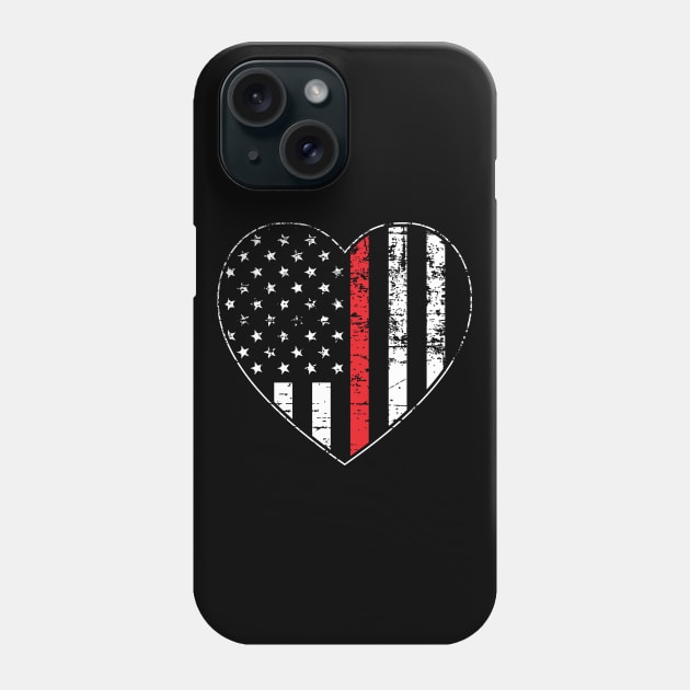 Thin Red Line Distressed American Flag Heart Phone Case by YouthfulGeezer