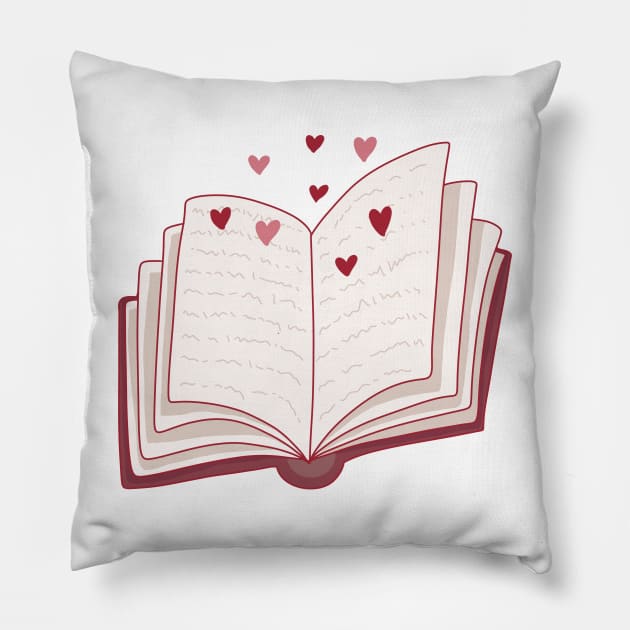 Pink romance book with hearts for romance readers Pillow by loulou-artifex