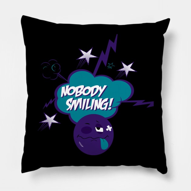 Nobody Smiling Emoji Grape Pillow by StayHungryCo