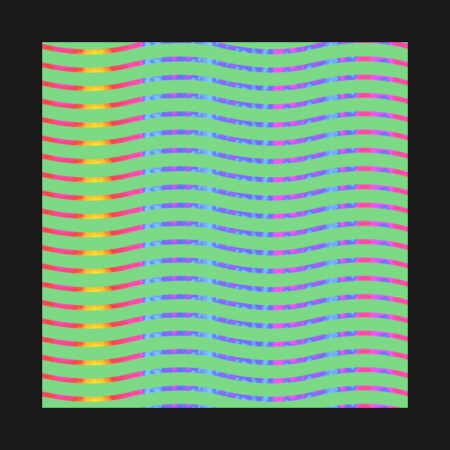 Wavy Lines Rainbow on Soft Green by ArtticArlo