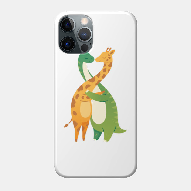 Giraffe Dinosaur Hug - Cute Animal Illustration - Giraffe Dinosaur Hug - Phone Case