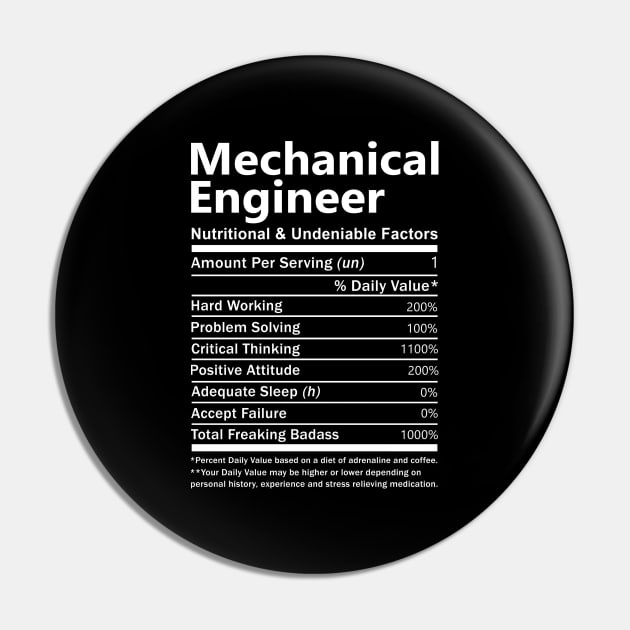 Mechanical Engineer T Shirt - Nutritional and Undeniable Factors Gift Item Tee Pin by Ryalgi