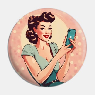 Fashionable Retro Phone Vintage Vibe Mobile Pin Up Art Pin