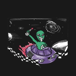 Alien Race in Space Vintage Retro Illustration T-Shirt