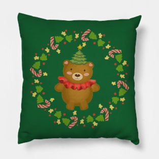 Christmas Teddy Bear Wreath Pillow