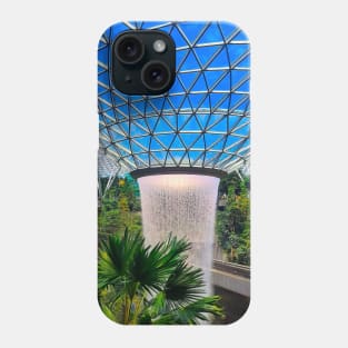 Roof waterfall and sky train track in Changi airport V Phone Case