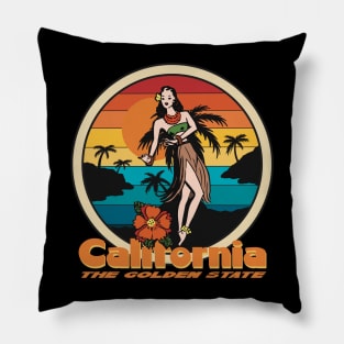 California The Golden State - Dancing Woman And Sunset Palms Pillow