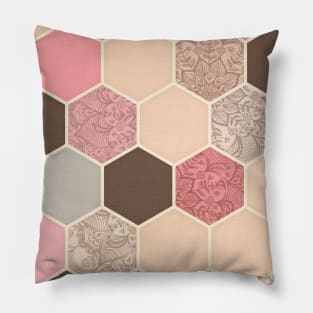 Caramel, Cocoa, Strawberry & Cream Hexagon & Doodle Pattern Pillow
