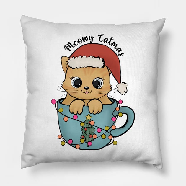 Meowy Catmas Pillow by TeesByKimchi