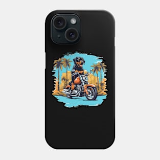 A retro t-shirt design featuring a Rottweiler Dog on a motorcycle Phone Case