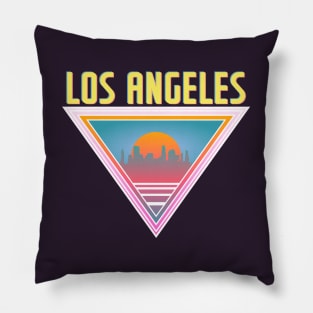 Los Angeles City Skyline Silhouette Sunrise Retro 80's / 90's Vaporwave Aesthetics - Bright Vintage Design For Sunny Summer Days Pillow