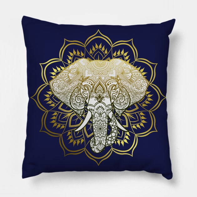 Golden Mandala Elephant Pillow by Bluepress