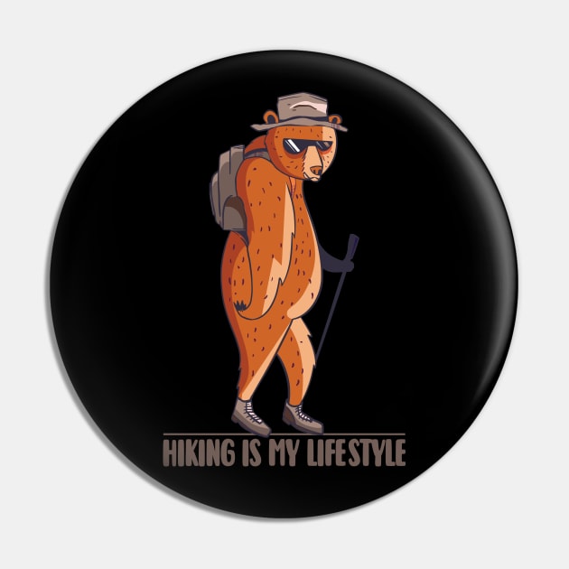 Funny hiking bear graphic, outdoor camping and exploring nature lover, Men Women Pin by Luxera Wear