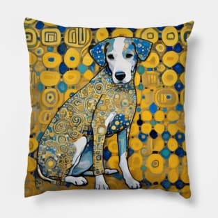 Beautiful Klimt Dog with Blue Ears Pillow